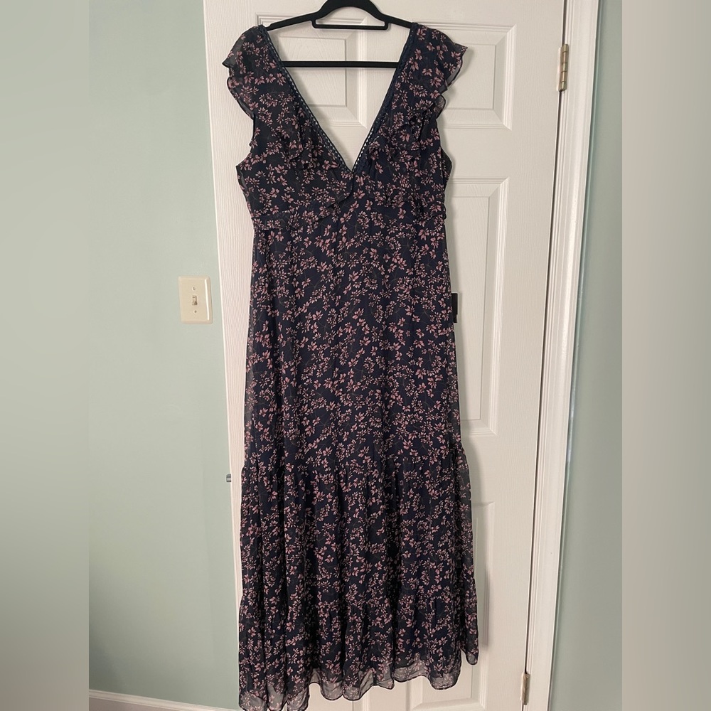Lulu’s Darling Daydream Navy Blue Floral Print - Ruffled Maxi